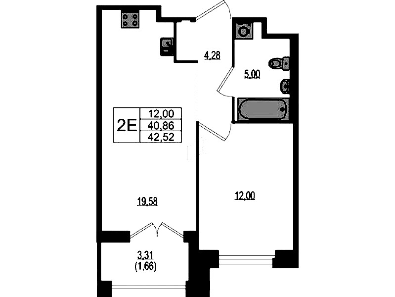 1-комнатная квартира 42.52 м², 1/4 эт., ЖК «Ranta Residence»